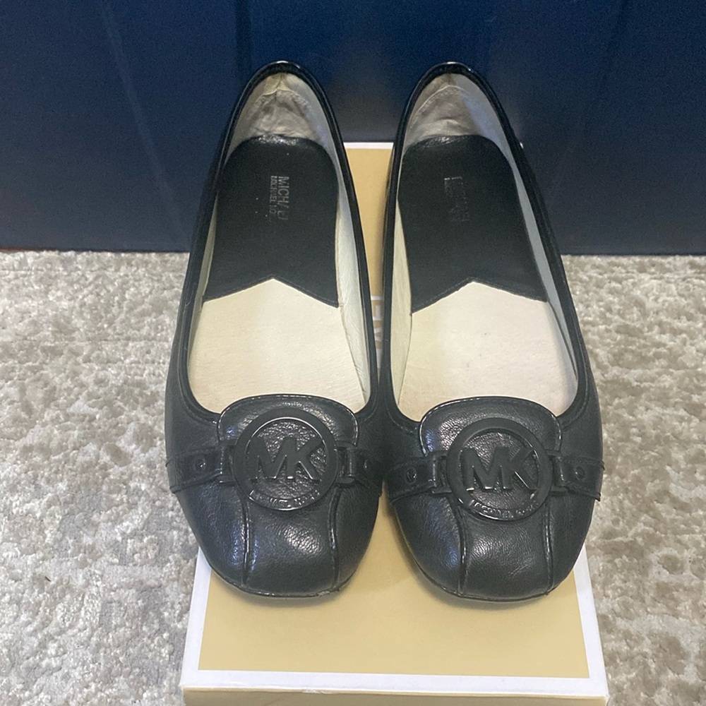 Michael Kors Fulton Moc Black Leather Womens Ballet Flats size 8 1/2